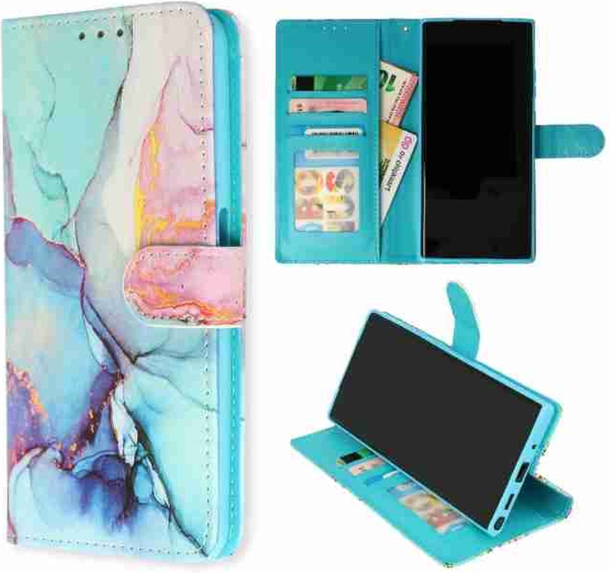 Cityhoesje-iPhone-15 Plus -Bookcase- Marmer Paars