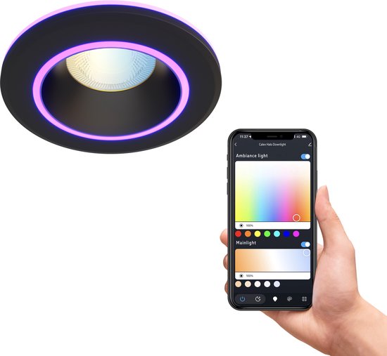 Calex Halo Slimme Inbouwspot - Set van 3 stuks - Smart Downlight - RGB en Warm Wit Licht - Zwart