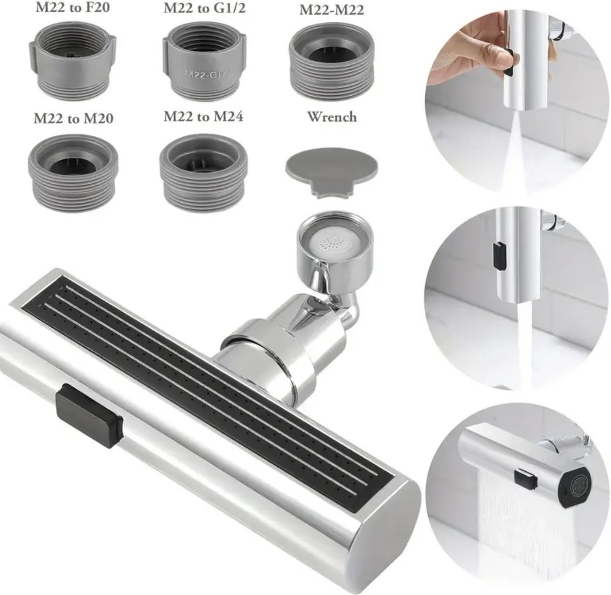 4 in 1 multifunctionele Kraankop - Waterval - 4 in 1 - 360° kraankop - Spoelbak Accessoire - Kraan - Sproeier - Regen - 4 standen - Krachtige Kraankop - Kraan Opzetstuk