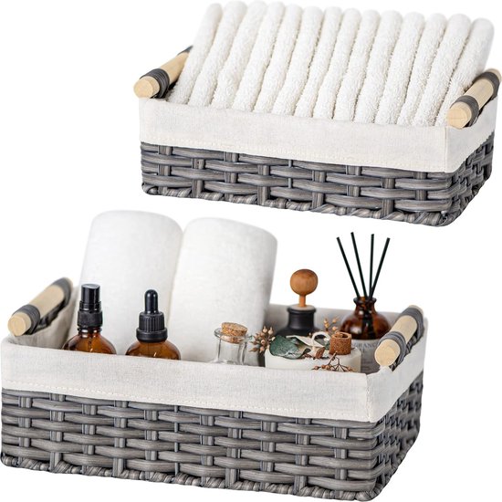 Vagusicc Kleine rieten opbergmanden, set van 2 opbergmanden, opvouwbaar toiletpapier, kleine rieten manden voor het organiseren van toiletplanken, blauw