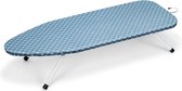 Kleine strijkplank met hittebestendige hoes, inklapbare poten en lichtgewicht, extra lang strijkoppervlak met haak voor opbergen, 92 x 34 cm, blauw en wit