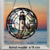 Allernieuwste.nl® Raamhanger Raamdecoratie Vuurtoren - Kleurige Zonnevanger Rond Acryl met Ketting - Natuur - Suncatcher Rond model 15 cm %%