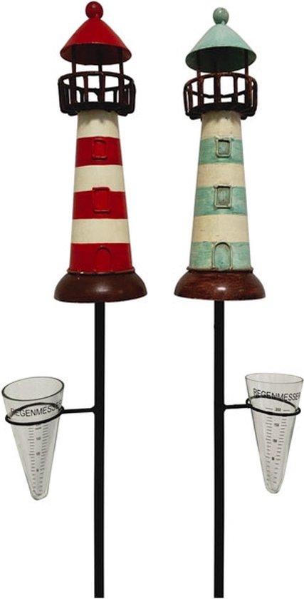 Foto: Regenmeter vuurtoren 12x28x135 metaal tuinsteker1 willekeurige kleur
