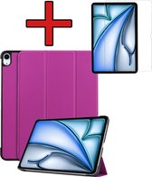 Hoes Geschikt voor iPad Air 6 (11 inch) Hoes Book Case Hoesje Trifold Cover Met Screenprotector - Hoesje Geschikt voor iPad Air 2024 (11 inch) Hoesje Bookcase - Paars