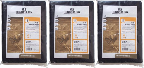 Hendrik Jan - Set van 3x stuks anti worteldoek/onkruiddoek 2 x 5 m - onkruidbestrijding/moestuin ondergrond doek