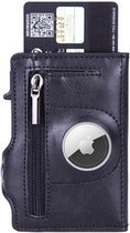 QuickWallet AirTag Pasjeshouder – Portemonnee voor Apple AirTag – Wallet voor Mannen en Vrouwen – Creditcardhouder – Zwart Hoesje van Leer – RFID & NFC Beveiliging