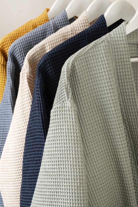 PandaHome - Badjas Unisexe - Badjas Gaufré 100% Katoen - L - Pierre - Gaufre en Katoen - Kimono - Badjas Femme - Peignoir Homme - Badjas Badjas et Homme - L