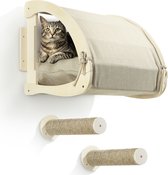 Navaris kattenmand voor aan de muur - Met twee traptreden - Kattenbed voor aan de muur - Katten klimmuur - Ideale verstopplek voor poezen - Beige