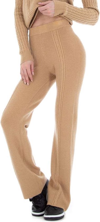 JCL stoffen broek hoge taille taupe ONE SIZE = XS/34,S/36,M/38,L/40