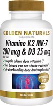Golden Naturals Vitamine K2 MK-7 200 mcg & D3 25 mcg (180 vegetarische capsules)