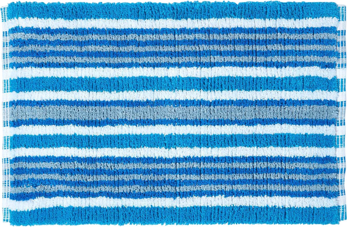 Homescapes badmat blauw, zwart, witte strepen 40 x 60 cm 100% katoen