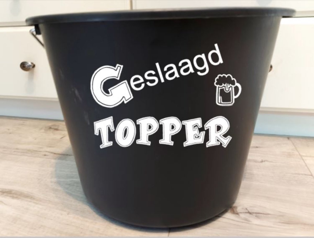 Goedkoopste Bedrukte emmer met tekst Geslaagd Topper, Geslaag, Examen, Felicitatie, Bedrukte emmer, Emmer, Cadeau, School, Opleiding