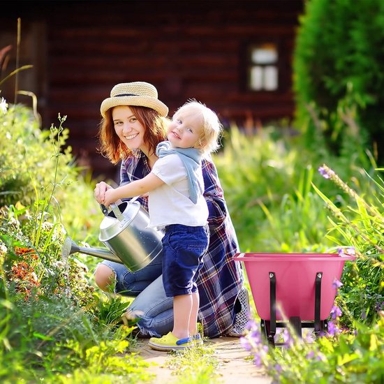 Kinderkruiwagen metaal met kunststof bak tot 10 kg tuinkruiwagen kind kruiwagen speelgoed felroze/zwart - Duurzaam en leuk speelgoed Kruiwagen van Relaxdays — afbeelding 2