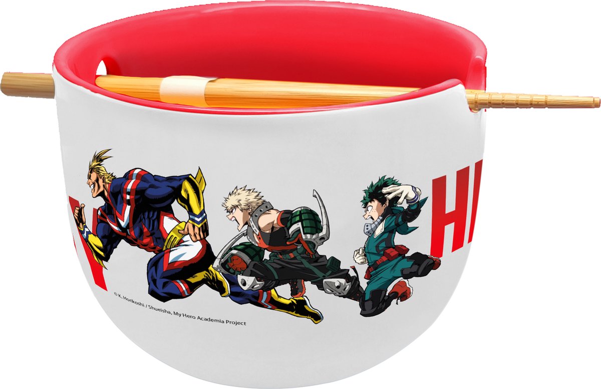 My Hero Academia - Deku, Katsuki en All Might Ramenkom met eetstokjes