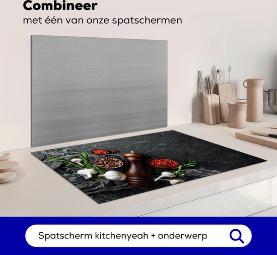 KitchenYeah© Inductie Beschermer 90x52 cm Keuken Decoratie Kookplaat Beschermer voor Inductiekookplaat Afdekplaat Anti Slip Mat - Kruiden - Industrieel - Stilleven