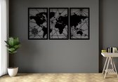 3 stucks wereldkaart modern deco muurdecoratie - Wanddecoratie - Zwart - Houten art - Muurdecoratie - Line art - Wall art - Bohemian - Wandborden - Woonkamer - 110x60cmcm