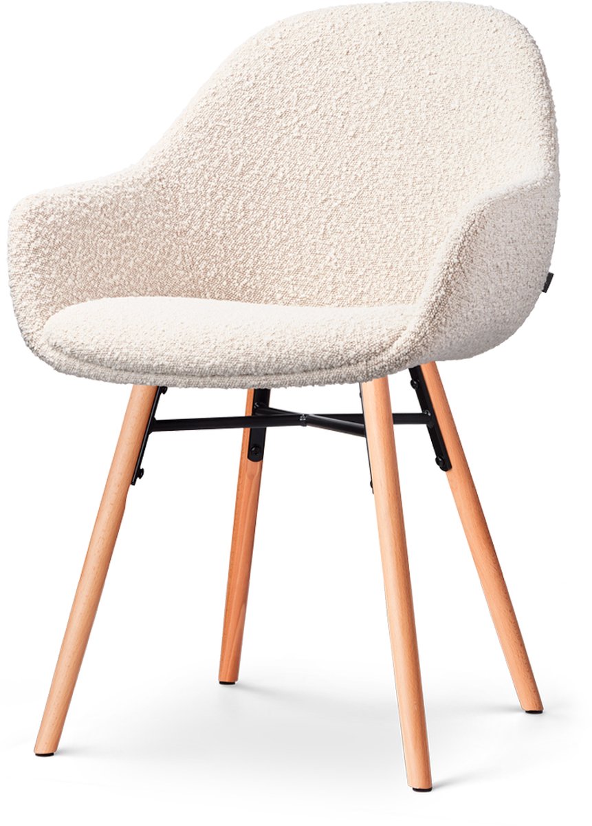 Nolon Nena-Mae Eetkamerstoel Bouclé Beige - met Armleuningen - Stof - Houten Poten - Desig