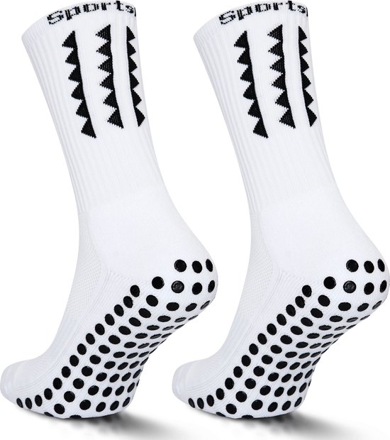 SportsPro Gripsokken - Gripsokken voor Voetbal en andere sporten - Gripsokken Wit met anti-slip noppen en hoekpatroon - Maat 41-46