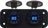 ProRide® 12V USB C Stopcontact 6 Poorten met Schakelaar/Voltmeter - Tweevoudig Inbouw - QC3.0 - USB C Autolader, Boot en Camper - Blauw