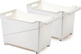 Conteneur chariot de rangement Plasticforte - 2x - blanc ivoire - L45 x L24 x H27 cm - plastique