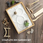 Mini jardin zen japonais Navaris - Avec pierres empilables - Complet avec accessoires et jeu de râteaux - Réduisez le stress - Rectangulaire avec sable rose