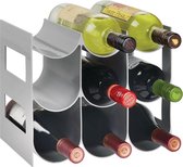 Praktisch wijn- en flessenrek - Kunststof wijnrek voor maximaal 9 flessen - Vrijstaand rek voor wijnflessen of andere dranken - Grijs