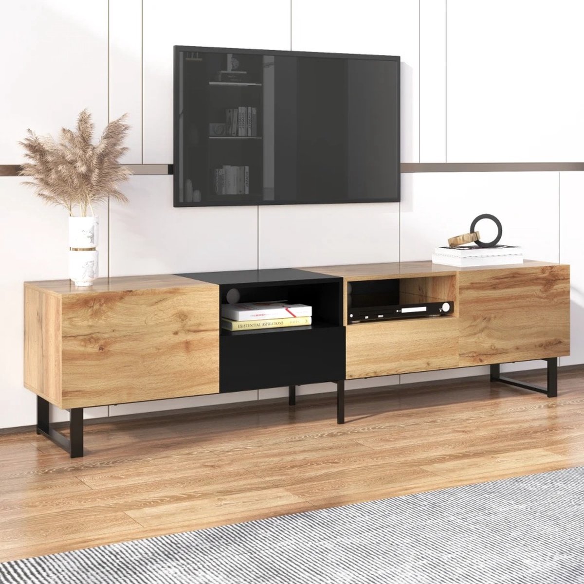 Bloominggoods® Tv-Meubel - Tv Kast - Dressoir - 190x38x48cm - Moderne tv-Kast - Bruin/Zwart - Opbergruimte