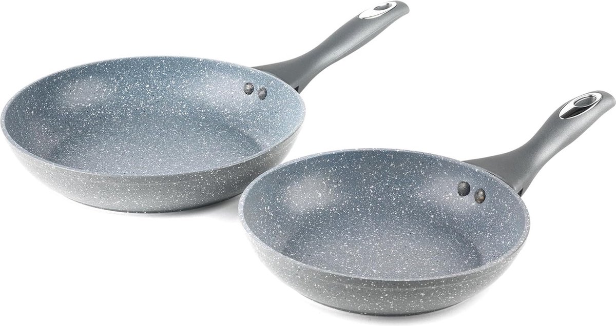 Marblestone Koekenpannenset, 2-delige anti-aanbakpannenset, 20, 24 cm pan, inductiekookplaat en vaatwasmachinebestendig, 100% PFOA-vrij, Soft Touch-handgrepen, vaatwasmachinebestendig,
