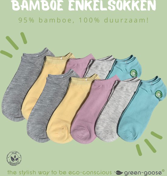 green-goose® Bamboe Sneakersokken | Unisex | 10 Paar | Grijs | Zwart | Wit | Maat 43 - 47 | Duurzaam en Comfortabel | 95% Bamboe