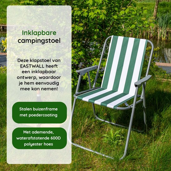 EASTWALL Klapstoel - 52 x 47 x 75 cm (BxDxH) - Campingklapstoel - Opvouwbare Campingstoel - Vouwstoel - Waterafstotende Hoes - Lichtgewicht - Groen/wit van EASTWALL — afbeelding 3