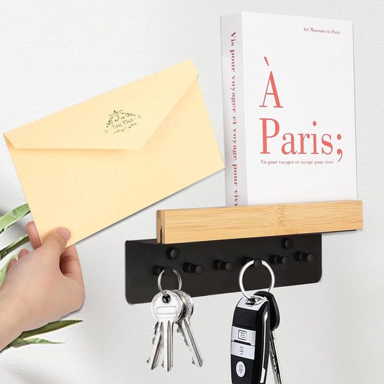 Wandsleutelhouder - Sleutelhouder voor aan de muur - Zwart - Multifunctioneel - Met 12