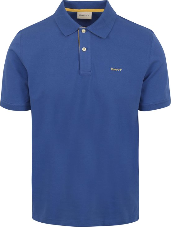 Gant - Contrast Piqué Poloshirt Blauw - Regular-fit - Heren Poloshirt Maat XL