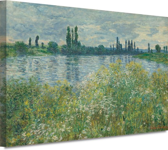 Oevers van de Seine, Vetheuil - Claude Monet wanddecoratie - Rivier schilderijen - Schilderijen canvas Oude Meesters - Muurdecoratie kinderkamer - Canvas keuken - Muur kunst 70x50 cm