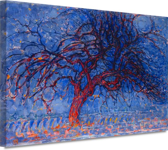 De rode boom - Piet Mondriaan schilderij - Boom schilderijen - Canvas schilderij Natuur - Klassiek schilderijen - Schilderijen canvas - Kantoor decoratie 100x75 cm