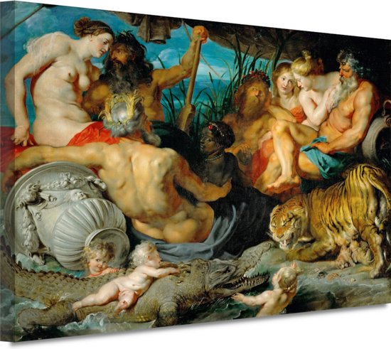 Les quatre continents - Décoration murale Peter Paul Rubens - Décoration murale mythologie - Peinture sur toile Genre - Tableaux ruraux - Tableaux sur toile salon - Tableau d'art 90x60 cm