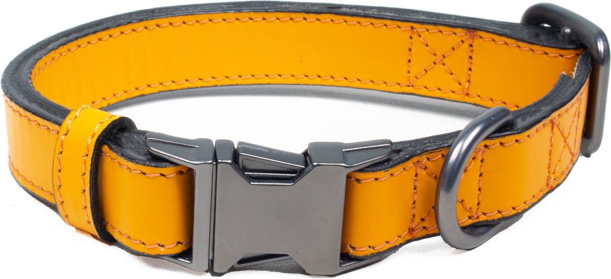 Luxe Halsband voor Honden - Echt Leer / Leder Reflecterend Verstelbaar 26-40 Cm x 2 Cm-Oranje