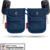 Comsecure® - Autosleutel RFID Anti-Diefstal Beschermhoes - Duo verpakking - Blauw - Reserve Sleutel - Keyless entry sleuteltasje - Anti skim - Faraday - Signaal blocker
