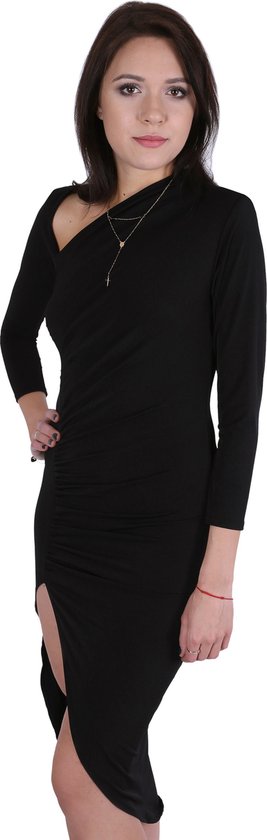 Zwarte asymmetrische jurk met split van John Zack