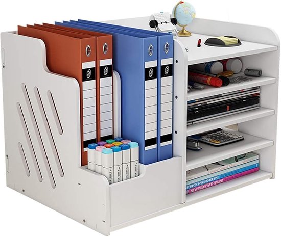 Große A3-Papierregale für Büro und Schule, weißer Schreibtisch-Organizer mit Briefablage und Zeitschriftenhalter
