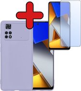 Hoesje Geschikt voor Poco M4 Pro 4G Hoesje Siliconen Case Hoes Met Screenprotector - Hoes Geschikt voor Xiaomi Poco M4 Pro 4G Hoes Cover Case - Lila