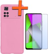 Hoesje Geschikt voor Xiaomi Poco M4 Pro 4G Hoesje Siliconen Cover Case Met Screenprotector - Hoes Geschikt voor Xiaomi Poco M4 Pro 4G Hoes Back Case - Lichtroze