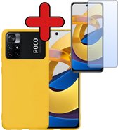 Hoesje Geschikt voor Xiaomi Poco M4 Pro 5G Hoesje Siliconen Case Hoes Met Screenprotector - Hoes Geschikt voor Xiaomi Poco M4 Pro 5G Hoes Cover Case - Geel