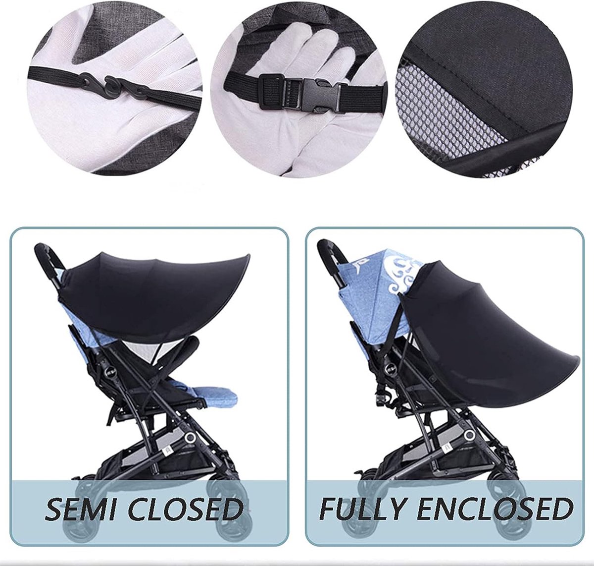 Kinderwagen zonnescherm - Zonnedoek Kinderwagen - Eenvoudig te bevestigen - Universeel zonnescherm voor kinderwagens - Zonnekap - Buggy accessoire - Zonnedoek buggy - Zonnedoek Wandelwagen — afbeelding 5