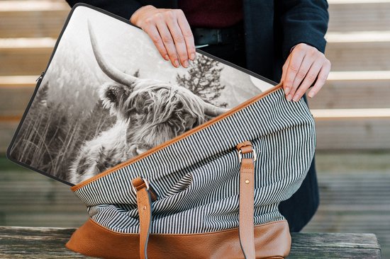 Housse pour ordinateur portable 17 pouces - Highlander écossais - Animaux - Zwart - Wit - Housse pour ordinateur portable - Dimensions intérieures 42,5 x 30 cm - Dos noir
