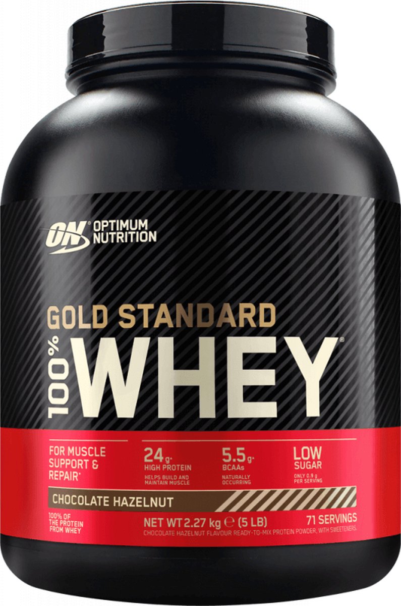 Goedkoopste Optimum Nutrition Gold Standard 100 Whey Protein - Chocolate Hazelnut - Proteine Poeder - Eiwitshake - 71 doseringen (2270 gram