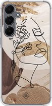 Casimoda® hoesje - Geschikt voor Samsung Galaxy A55 - Abstract Gezicht Bruin - Shockproof case - Extra sterk - TPU/polycarbonaat - Bruin/beige, Transparant