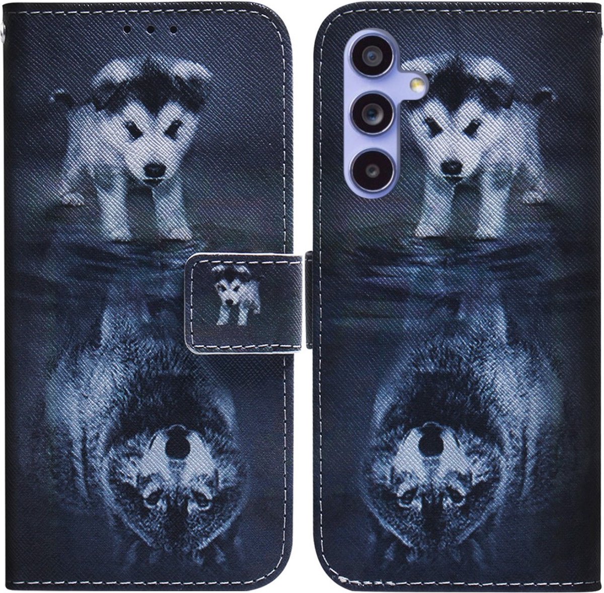 Hond en wolf - book case hoesje - Telefoonhoesje geschikt voor Samsung Galaxy A35