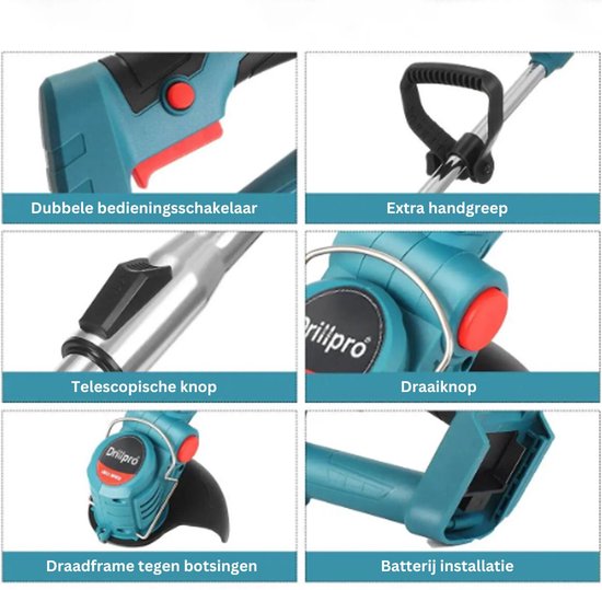 Zweefmaaier - Bosmaaier Electrisch - Grastrimmer met Accu - Grasmaaier - Handmaaier met Wielen - Licht Blauw van Trimmz — afbeelding 5