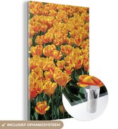 MuchoWow® Glasschilderij 20x30 cm - Schilderij acrylglas - Oranje tulpenveld - Foto op glas - Schilderijen