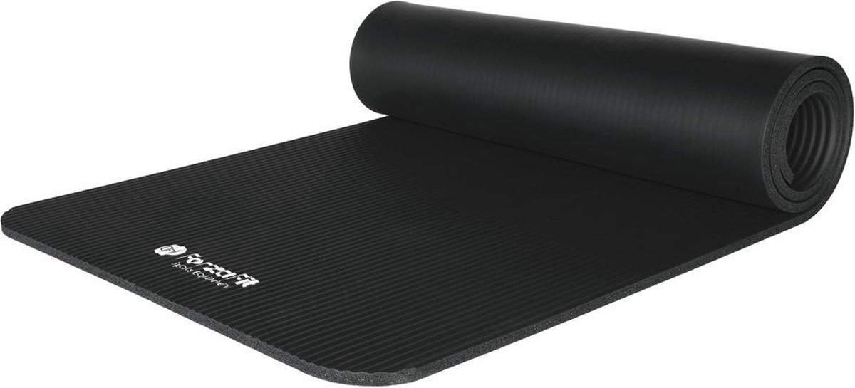 ForzaFit yoga mat met draagriem - Extra dik 12 mm - Zwart
